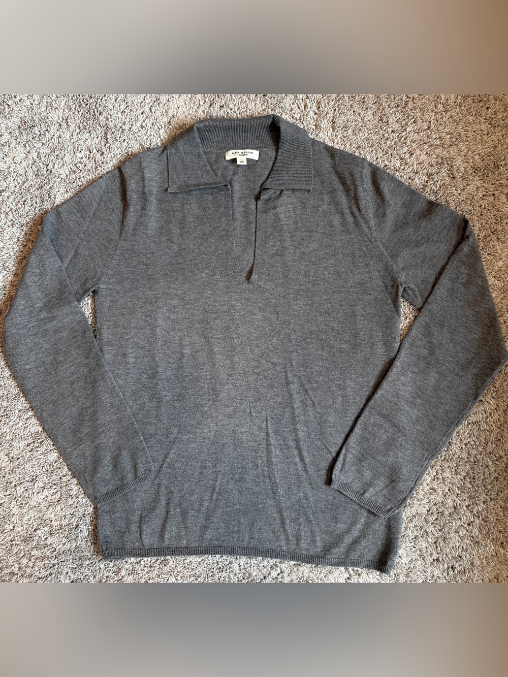 Max Studio London Gray Polo Sweater XS Long Sleeve